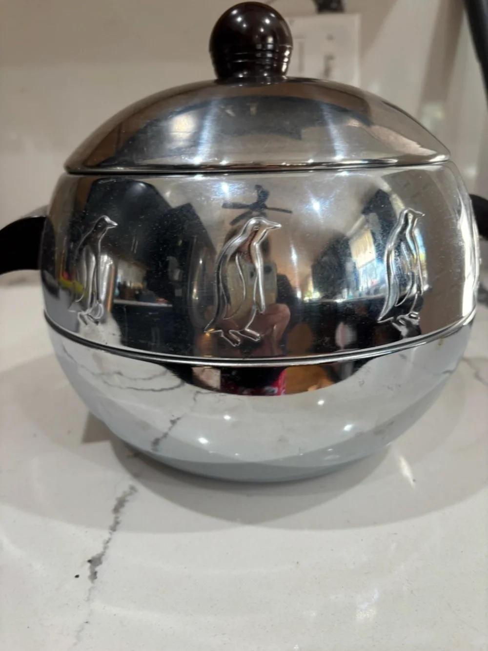 Vintage Chrome Penguin Ice Bucket with Lid